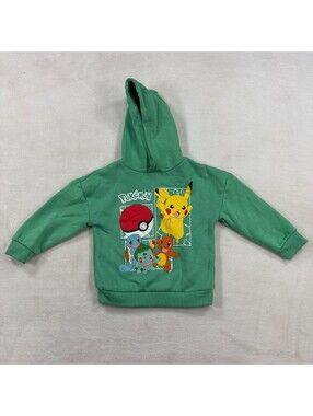Pokemon Pikachu Bulbasaur Charmander Hoodie Kids Size 3-4Y Green